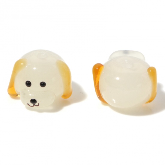Picture of Lampwork Glass Beads Dog Animal Yellow 3D About 16mm x 11mm, Hole: Approx 2.2mm, 2 PCs