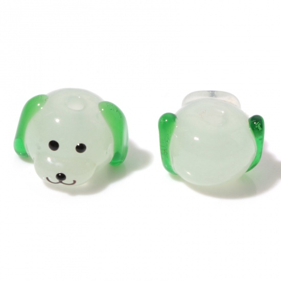 Picture of Lampwork Glass Beads Dog Animal Green 3D About 16mm x 11mm, Hole: Approx 2.2mm, 2 PCs