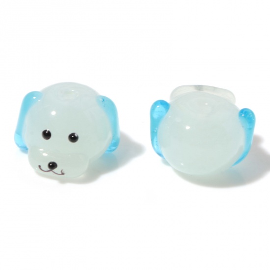 Picture of Lampwork Glass Beads Dog Animal Light Blue 3D About 16mm x 11mm, Hole: Approx 2.2mm, 2 PCs