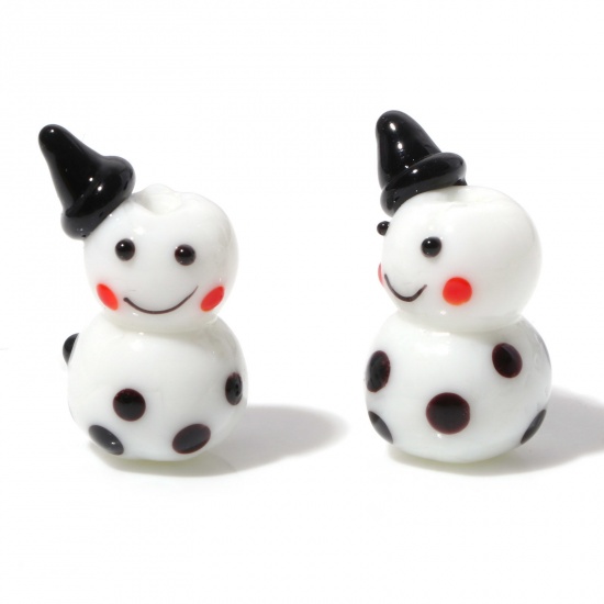 Picture of Lampwork Glass Cute Beads Christmas Snowman Black 3D About 23mm x 15mm, Hole: Approx 1.4mm, 1 Piece