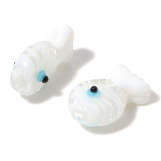 Picture of Lampwork Glass Ocean Jewelry Beads Fish Animal White About 20mm x 13mm, Hole: Approx 0.8mm, 2 PCs