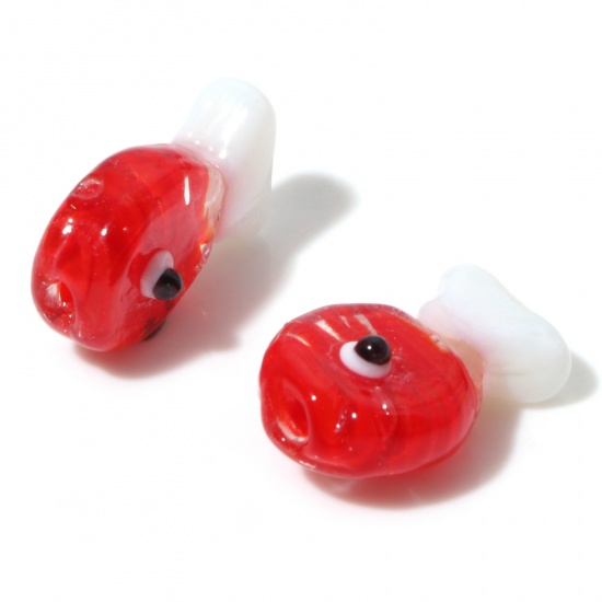 Picture of Lampwork Glass Ocean Jewelry Beads Fish Animal Red About 20mm x 13mm, Hole: Approx 0.8mm, 2 PCs
