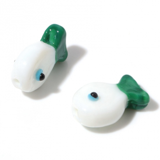 Picture of Lampwork Glass Ocean Jewelry Beads Fish Animal Green About 20mm x 13mm, Hole: Approx 0.8mm, 2 PCs