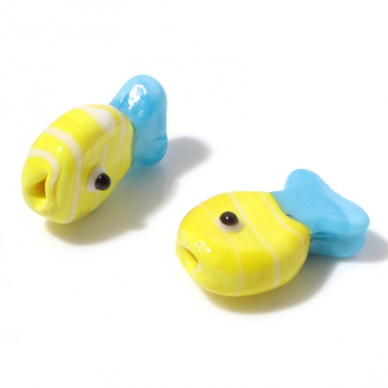 Picture of Lampwork Glass Ocean Jewelry Beads Fish Animal Yellow About 20mm x 13mm, Hole: Approx 0.8mm, 2 PCs