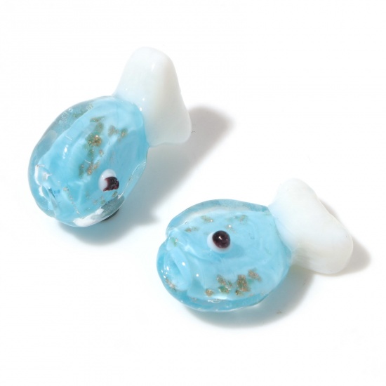Picture of Lampwork Glass Ocean Jewelry Beads Fish Animal Light Blue About 20mm x 13mm, Hole: Approx 0.8mm, 2 PCs