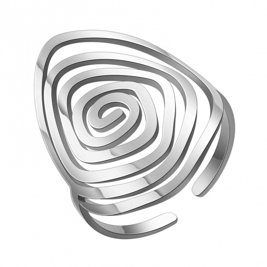 Image de Bagues Ouvert Ajoustable en Acier Titane Argent Mat Quadrilatère Spiral Creux 17.3mm (Taille d'US: 7) , 1 Pièce
