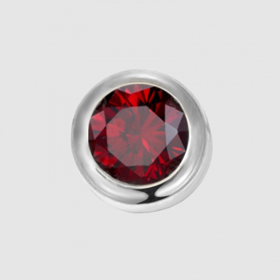 Image de Perles Pierres de Naissance en 316 Acier Inoxydable Rond Argent Mat janvier à Strass Rouge env. 6mm Dia., Trou: env. 1.3mm, 1 Pièce