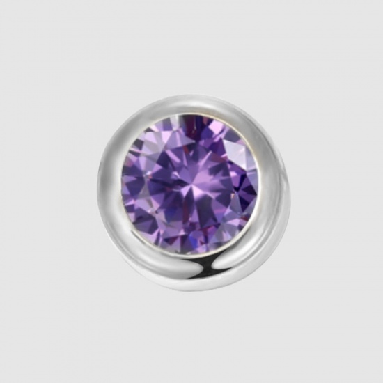 Image de Perles Pierres de Naissance en 316 Acier Inoxydable Rond Argent Mat février à Strass Violet env. 6mm Dia., Trou: env. 1.3mm, 1 Pièce