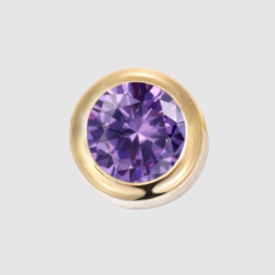 Image de 1 Pièce Perles pour DIY Fabrication de Bijoux Pierres de Naissance en 316 Acier Inoxydable Revêtement sous Vide PVD Respectueux de l'Environnement Rond Plaqué Or 14K février à Strass Violet env. 6mm Dia., Trou: env. 1.3mm