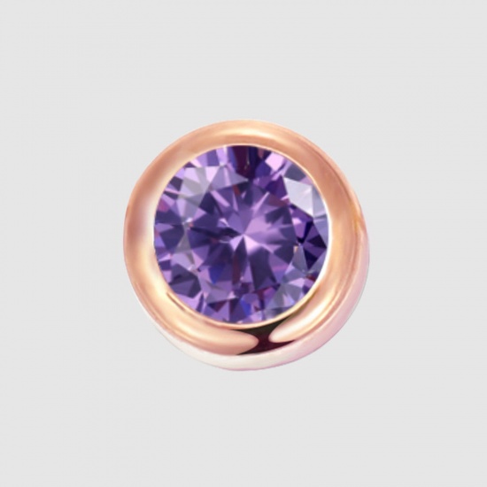 Image de 1 Pièce Perles pour DIY Fabrication de Bijoux Pierres de Naissance en 316 Acier Inoxydable Revêtement sous Vide PVD Respectueux de l'Environnement Rond Or Rose février à Strass Violet env. 6mm Dia., Trou: env. 1.3mm