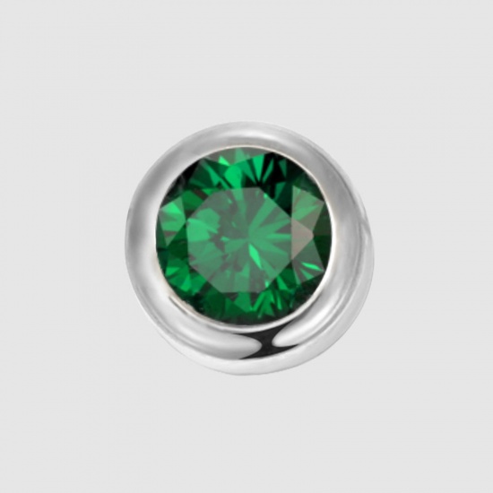 Image de Perles Pierres de Naissance en 316 Acier Inoxydable Rond Argent Mat mai à Strass Vert env. 6mm Dia., Trou: env. 1.3mm, 1 Pièce