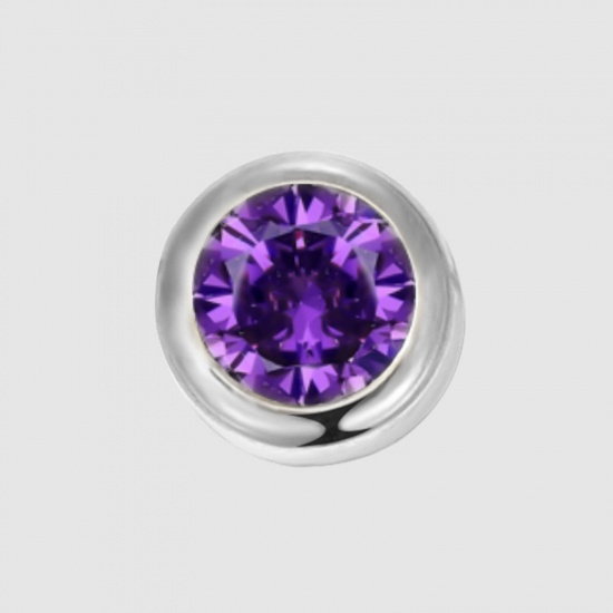 Image de Perles Pierres de Naissance en 316 Acier Inoxydable Rond Argent Mat juin à Strass Pourpre env. 6mm Dia., Trou: env. 1.3mm, 1 Pièce