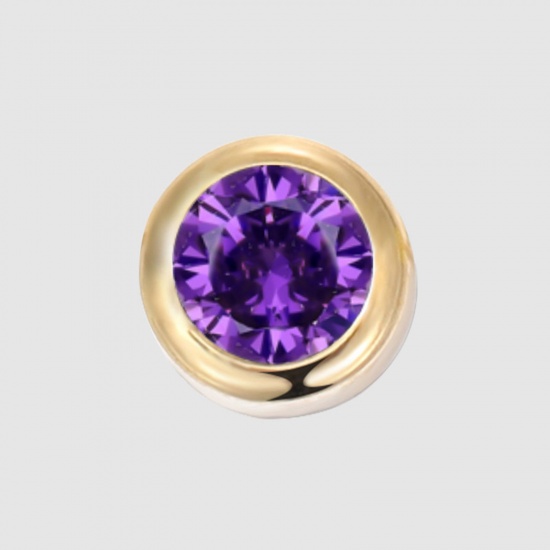 Image de 1 Pièce Perles pour DIY Fabrication de Bijoux Pierres de Naissance en 316 Acier Inoxydable Revêtement sous Vide PVD Respectueux de l'Environnement Rond Plaqué Or 14K juin à Strass Pourpre env. 6mm Dia., Trou: env. 1.3mm
