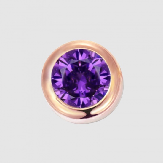 Image de 1 Pièce Perles pour DIY Fabrication de Bijoux Pierres de Naissance en 316 Acier Inoxydable Revêtement sous Vide PVD Respectueux de l'Environnement Rond Or Rose juin à Strass Pourpre env. 6mm Dia., Trou: env. 1.3mm