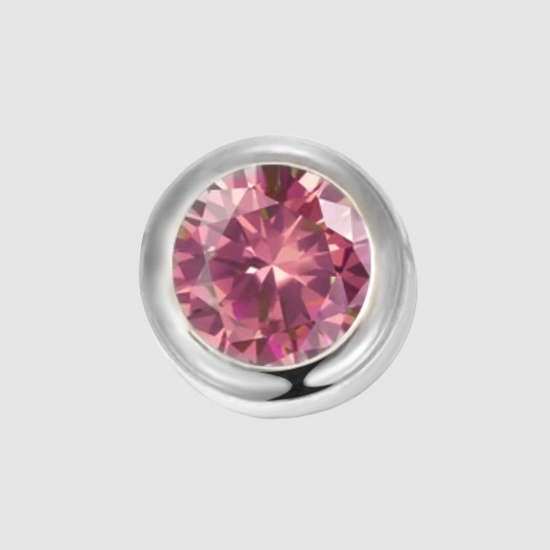 Image de Perles Pierres de Naissance en 316 Acier Inoxydable Rond Argent Mat juillet à Strass Fuchsia env. 6mm Dia., Trou: env. 1.3mm, 1 Pièce