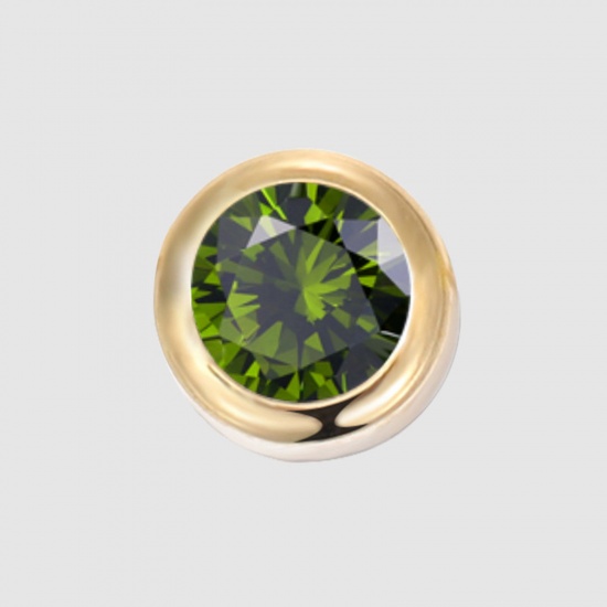 Image de 1 Pièce Perles pour DIY Fabrication de Bijoux Pierres de Naissance en 316 Acier Inoxydable Revêtement sous Vide PVD Respectueux de l'Environnement Rond Plaqué Or 14K août à Strass Vert Clair env. 6mm Dia., Trou: env. 1.3mm