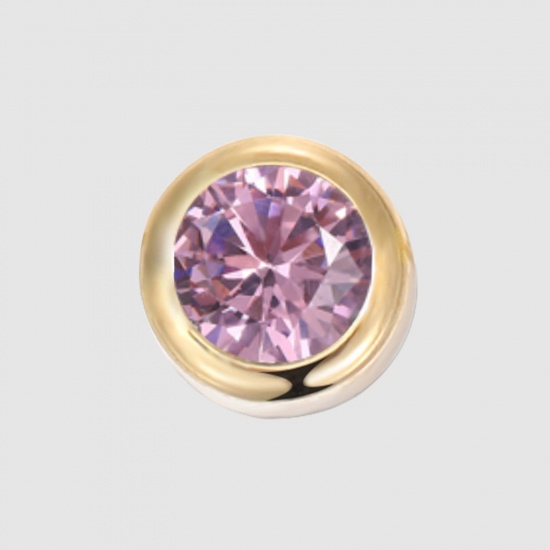 Image de 1 Pièce Perles pour DIY Fabrication de Bijoux Pierres de Naissance en 316 Acier Inoxydable Revêtement sous Vide PVD Respectueux de l'Environnement Rond Plaqué Or 14K octobre à Strass Rose env. 6mm Dia., Trou: env. 1.3mm