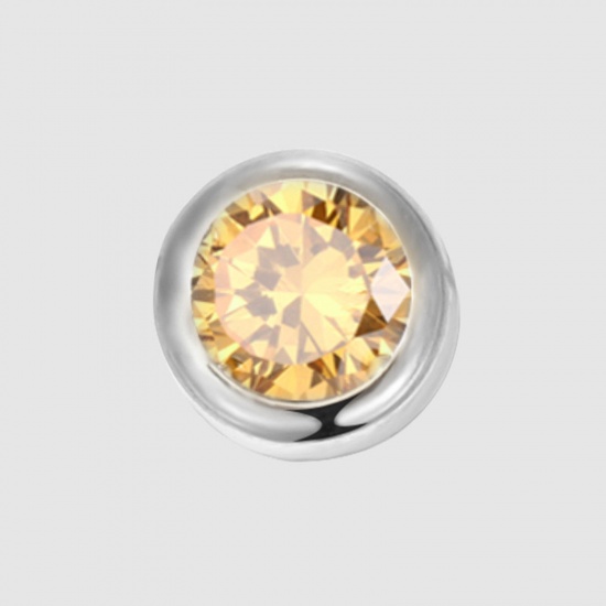 Image de Perles Pierres de Naissance en 316 Acier Inoxydable Rond Argent Mat novembre à Strass Jaune Clair env. 6mm Dia., Trou: env. 1.3mm, 1 Pièce
