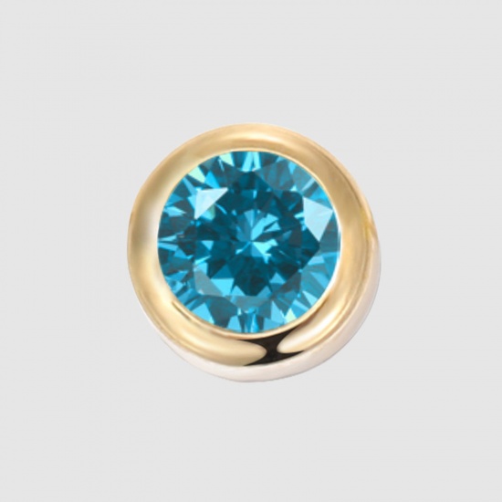 Image de 1 Pièce Perles pour DIY Fabrication de Bijoux Pierres de Naissance en 316 Acier Inoxydable Revêtement sous Vide PVD Respectueux de l'Environnement Rond Plaqué Or 14K décembre à Strass Lac Bleu env. 6mm Dia., Trou: env. 1.3mm