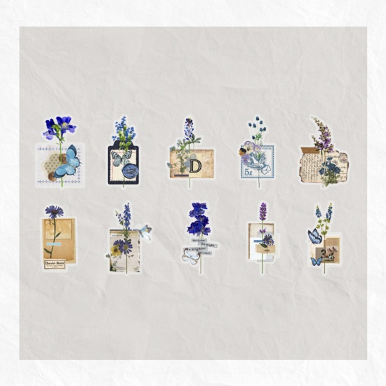 Immagine di PET DIY Decorazione Di Scrapbook Adesivi Blu Scuro Le foglie del Fiore 12.2cm x 8.5cm, 1 Pacchetto ( 30 Pz/Pacchetto)
