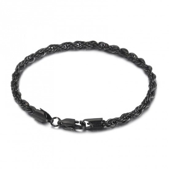 Picture of 304 Stainless Steel Simple Braided Rope Chain Bracelets Gunmetal 19cm(7 4/8") long, 4mm wide, 1 Piece