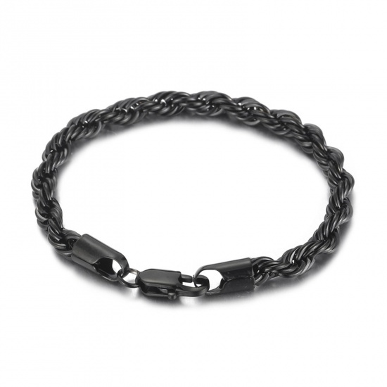 Picture of 304 Stainless Steel Simple Braided Rope Chain Bracelets Gunmetal 19cm(7 4/8") long, 6mm wide, 1 Piece