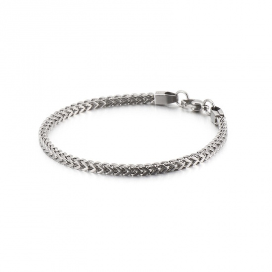 Immagine di 304 Acciaio Inossidabile Semplice Catena di licopodio Braccialetti Tono Argento 20cm Lunghezza, 3mm, 1 Pz