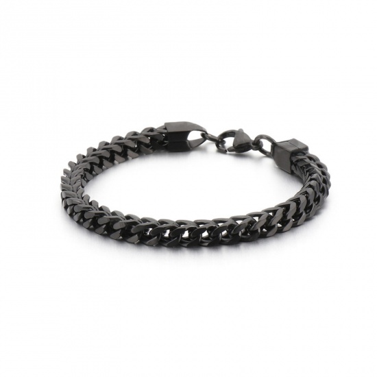 Immagine di 304 Acciaio Inossidabile Semplice Catena di licopodio Braccialetti Pistola Nera 22cm Lunghezza, 6mm, 1 Pz