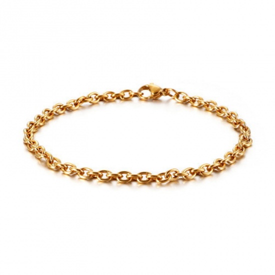 Picture of 304 Stainless Steel Simple Link Cable Chain Bracelets Gold Plated 20cm(7 7/8") long, 3.5mm wide, 1 Piece