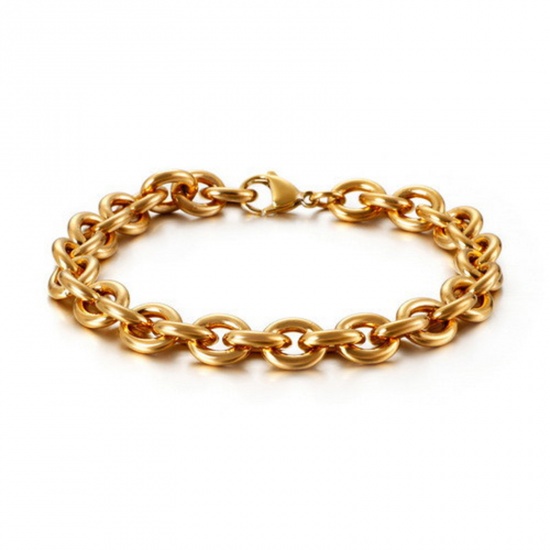 Picture of 304 Stainless Steel Simple Link Cable Chain Bracelets Gold Plated 20cm(7 7/8") long, 10mm wide, 1 Piece