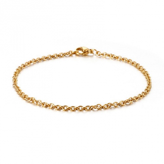 Picture of 304 Stainless Steel Simple Link Cable Chain Bracelets Gold Plated 20cm(7 7/8") long, 2.4mm wide, 1 Piece