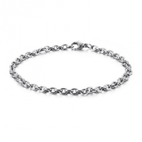 Picture of 304 Stainless Steel Simple Link Cable Chain Bracelets Silver Tone 20cm(7 7/8") long, 3.5mm wide, 1 Piece