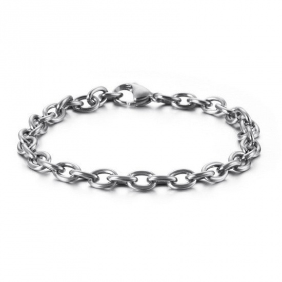 Picture of 304 Stainless Steel Simple Link Cable Chain Bracelets Silver Tone 20cm(7 7/8") long, 6mm wide, 1 Piece