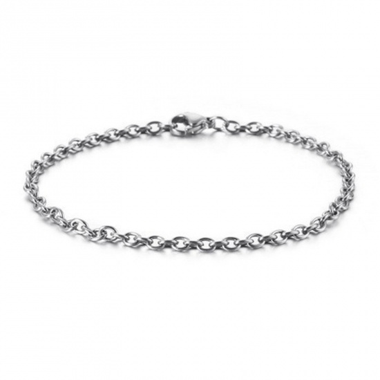 Picture of 304 Stainless Steel Simple Link Cable Chain Bracelets Silver Tone 20cm(7 7/8") long, 2.4mm wide, 1 Piece