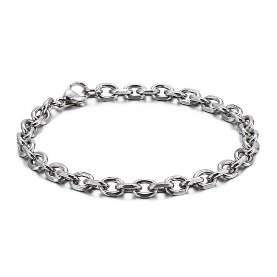 Picture of 304 Stainless Steel Simple Link Cable Chain Bracelets Silver Tone 20cm(7 7/8") long, 5.5mm wide, 1 Piece