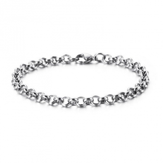 Picture of 304 Stainless Steel Simple Rolo Chain Bracelets Silver Tone 20cm(7 7/8") long, 5mm wide, 1 Piece