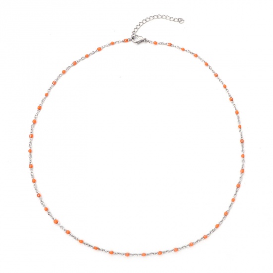 Image de Colliers en 304 Acier Inoxydable Chaîne Maille Forçat Argent Mat Orange Émail 45cm long, 1 Pièce