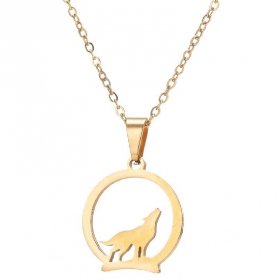 Picture of 201 Stainless Steel Stylish Link Cable Chain Necklace Gold Plated Round Wolf 45cm(17 6/8") long, 1 Piece