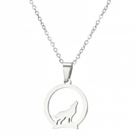 Picture of 201 Stainless Steel Stylish Link Cable Chain Necklace Silver Tone Round Wolf 45cm(17 6/8") long, 1 Piece