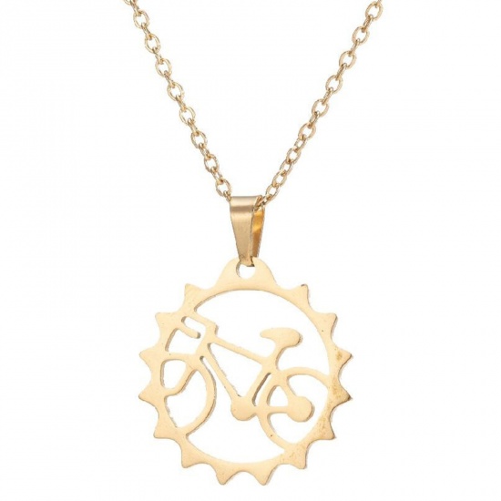 Picture of 201 Stainless Steel Stylish Link Cable Chain Necklace Gold Plated Round Bicycle 45cm(17 6/8") long, 1 Piece