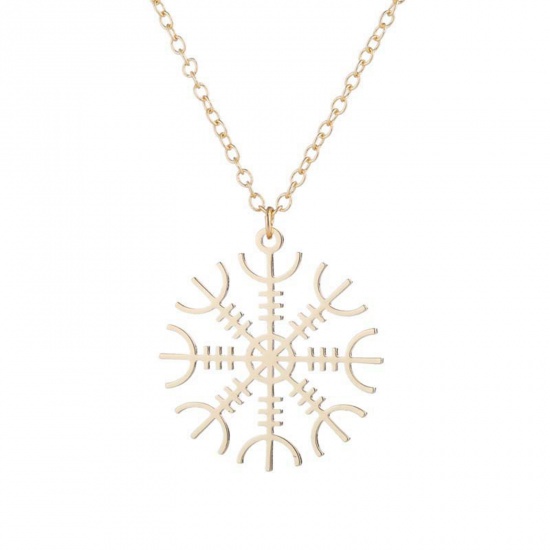 Picture of 201 Stainless Steel Stylish Link Cable Chain Necklace Gold Plated Christmas Snowflake 45cm(17 6/8") long, 1 Piece