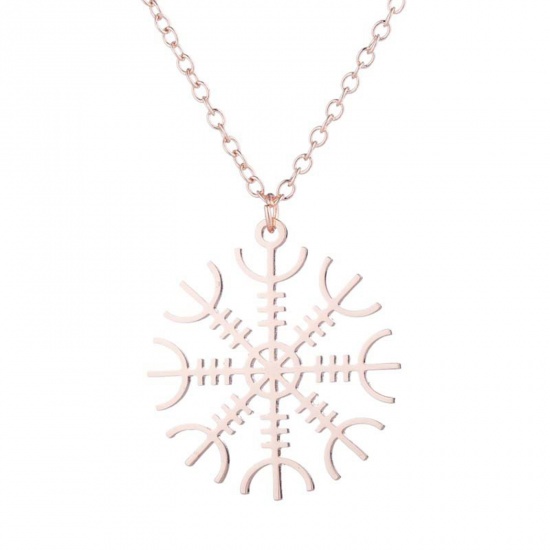 Picture of 201 Stainless Steel Stylish Link Cable Chain Necklace Rose Gold Christmas Snowflake 45cm(17 6/8") long, 1 Piece