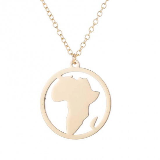 Picture of 201 Stainless Steel Stylish Link Cable Chain Necklace Gold Plated World Map 45cm(17 6/8") long, 1 Piece