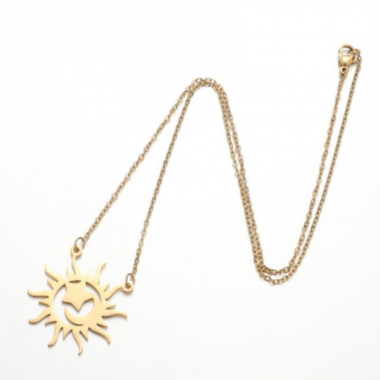 Picture of 201 Stainless Steel Stylish Link Cable Chain Necklace Gold Plated Sun 45cm(17 6/8") long, 1 Piece