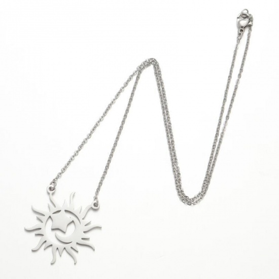 Picture of 201 Stainless Steel Stylish Link Cable Chain Necklace Silver Tone Sun 45cm(17 6/8") long, 1 Piece