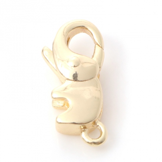 Picture of Brass Lobster Clasp Findings Elephant 14K Real Gold Plated 15mm x 7mm, 1 Piece