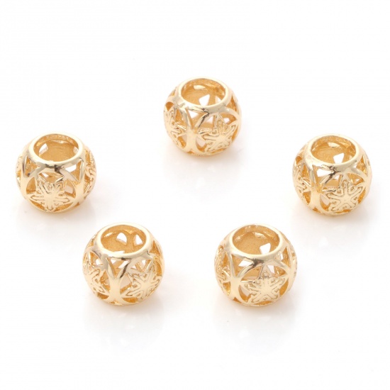 Picture of Brass Beads 14K Real Gold Plated Drum Star About 10mm x 8mm, Hole: Approx 5mm, 2 PCs                                                                                                                                                                          