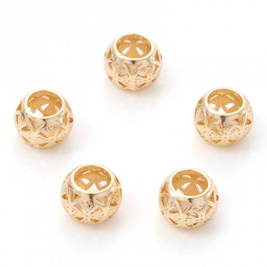 Picture of Brass Beads 14K Real Gold Plated Drum Cross About 9.5mm x 7mm, Hole: Approx 5mm, 2 PCs                                                                                                                                                                        