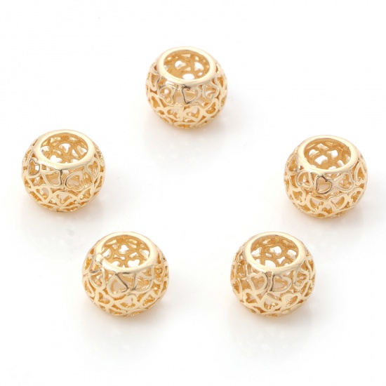 Picture of Brass Beads 14K Real Gold Plated Drum Heart About 10mm x 7mm, Hole: Approx 5mm, 2 PCs                                                                                                                                                                         