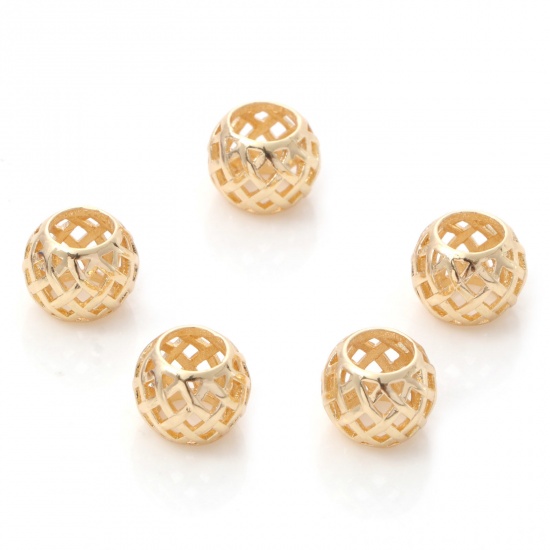 Picture of Brass Beads 14K Real Gold Plated Drum Filigree About 10mm x 8mm, Hole: Approx 5mm, 2 PCs                                                                                                                                                                      